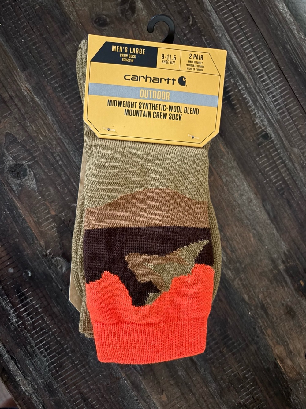 Carhartt Men's Midweight Crew Socks in Olive, Brown & Bright Orange